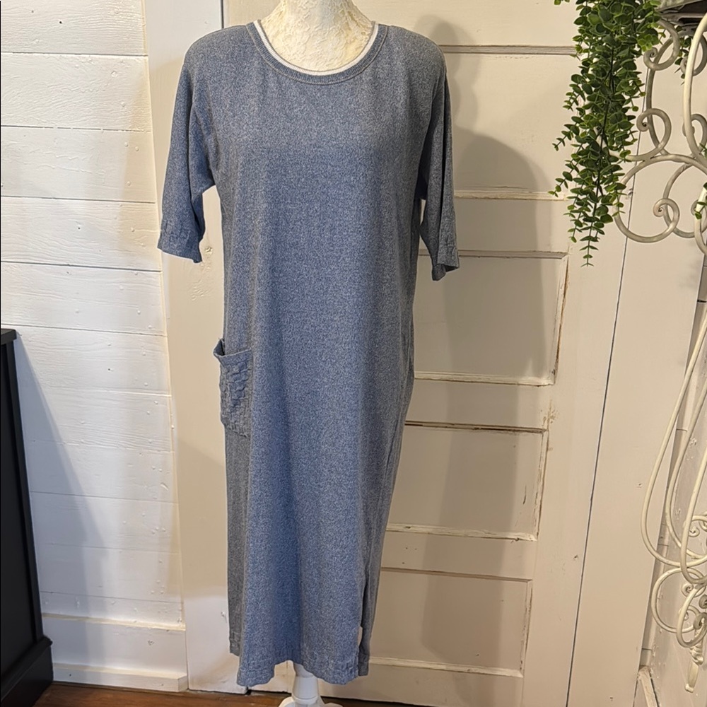 Vintage Karen Lessly Size XL Knit Sweater Dress S/S w/Shoulder Pads 100% Cotton